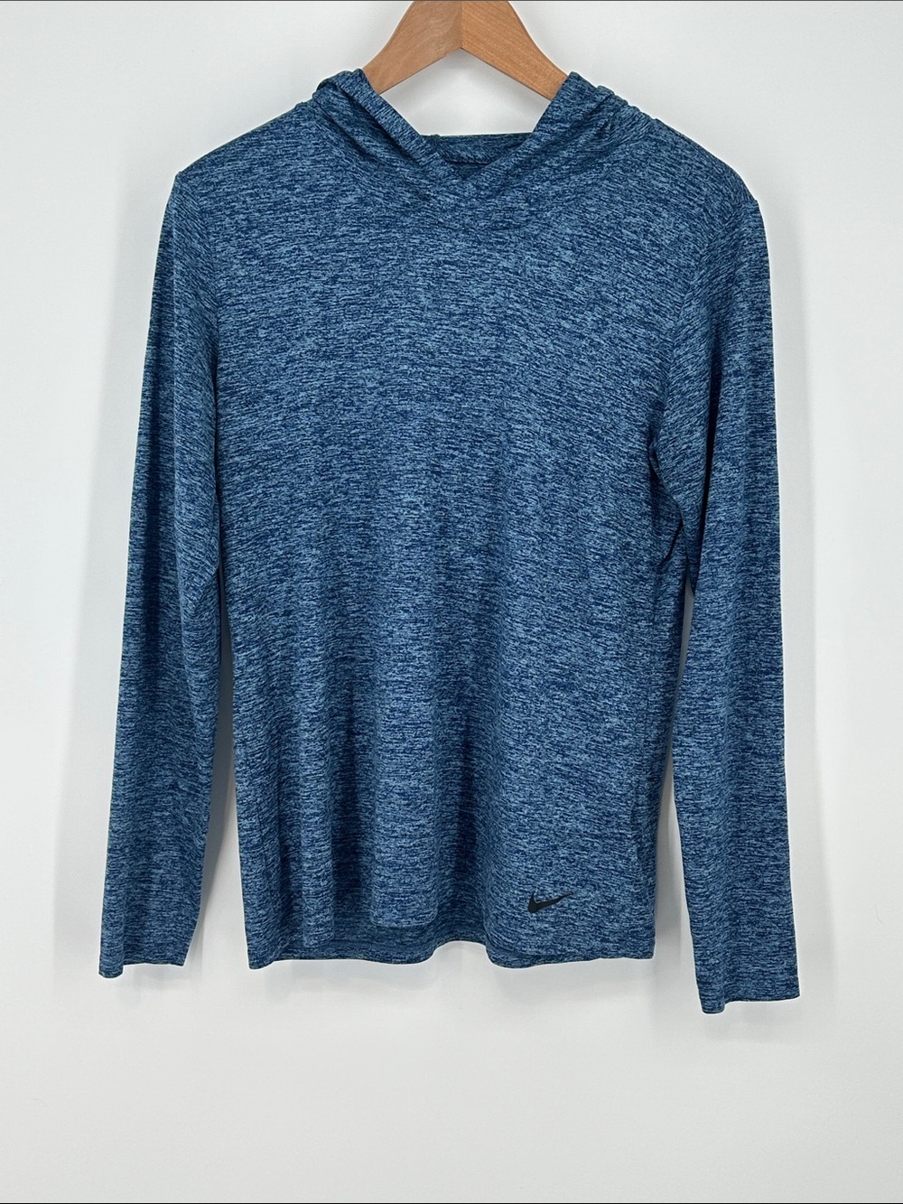 Nike Heathered Blue Long-Sleeve Hooded Performance Top - Size Large
